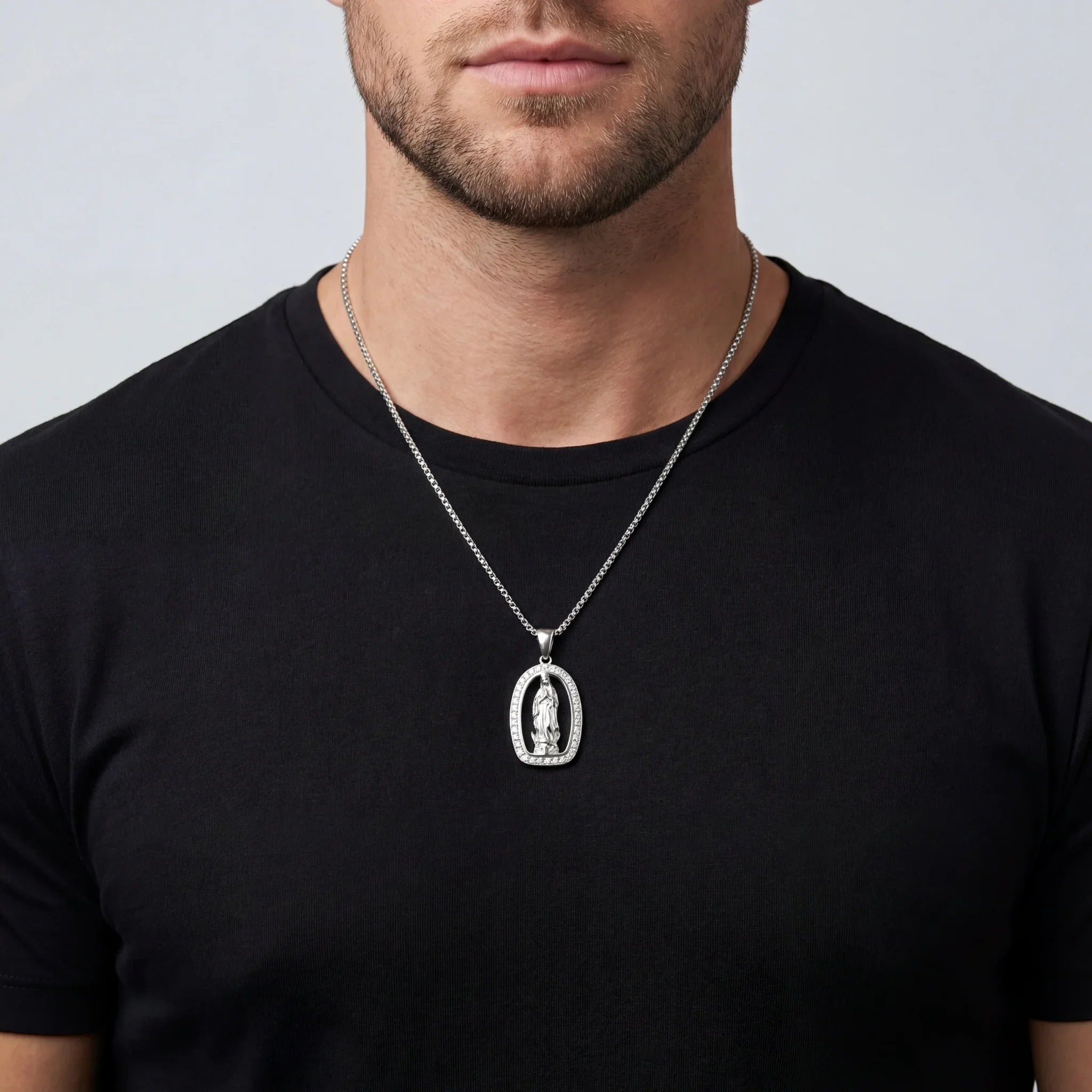 Virgin Mary Iced Pendant (Silver)