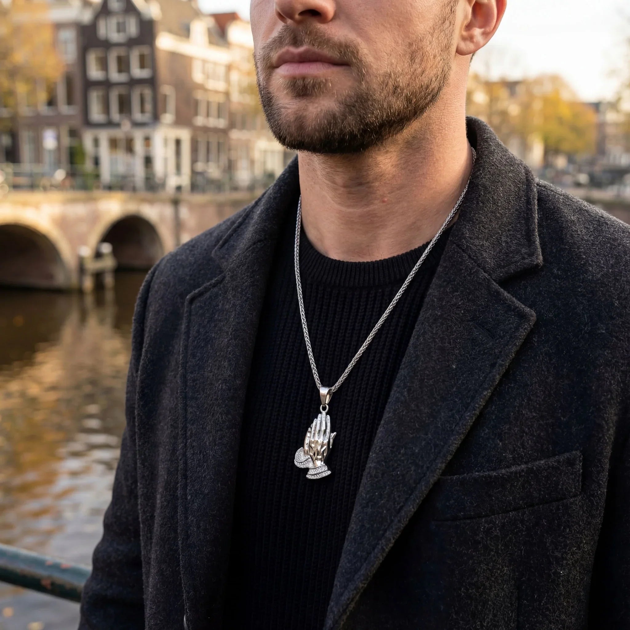 Praying Hands Iced Pendant (Silver)