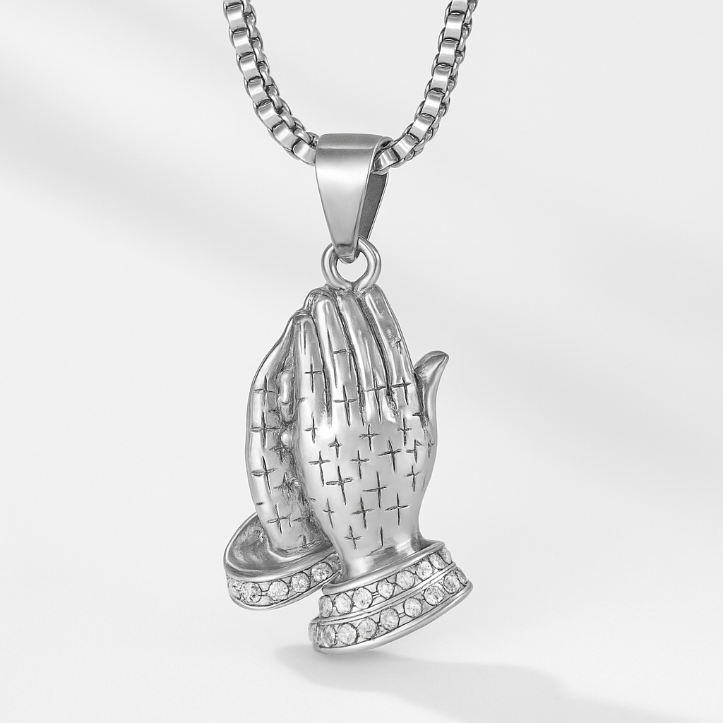Praying Hands Iced Pendant (Silver)