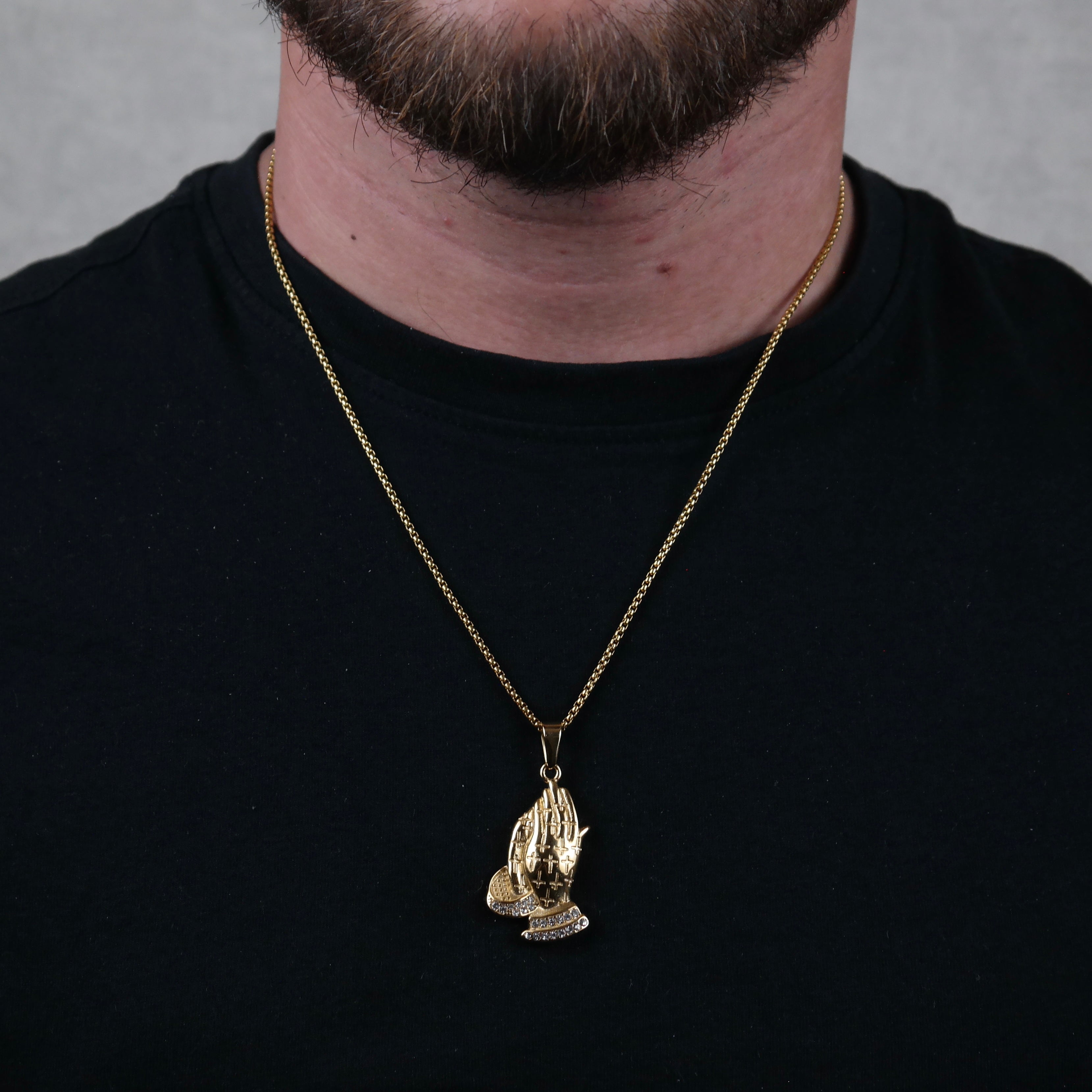 Praying Hands Iced Pendant (Gold)