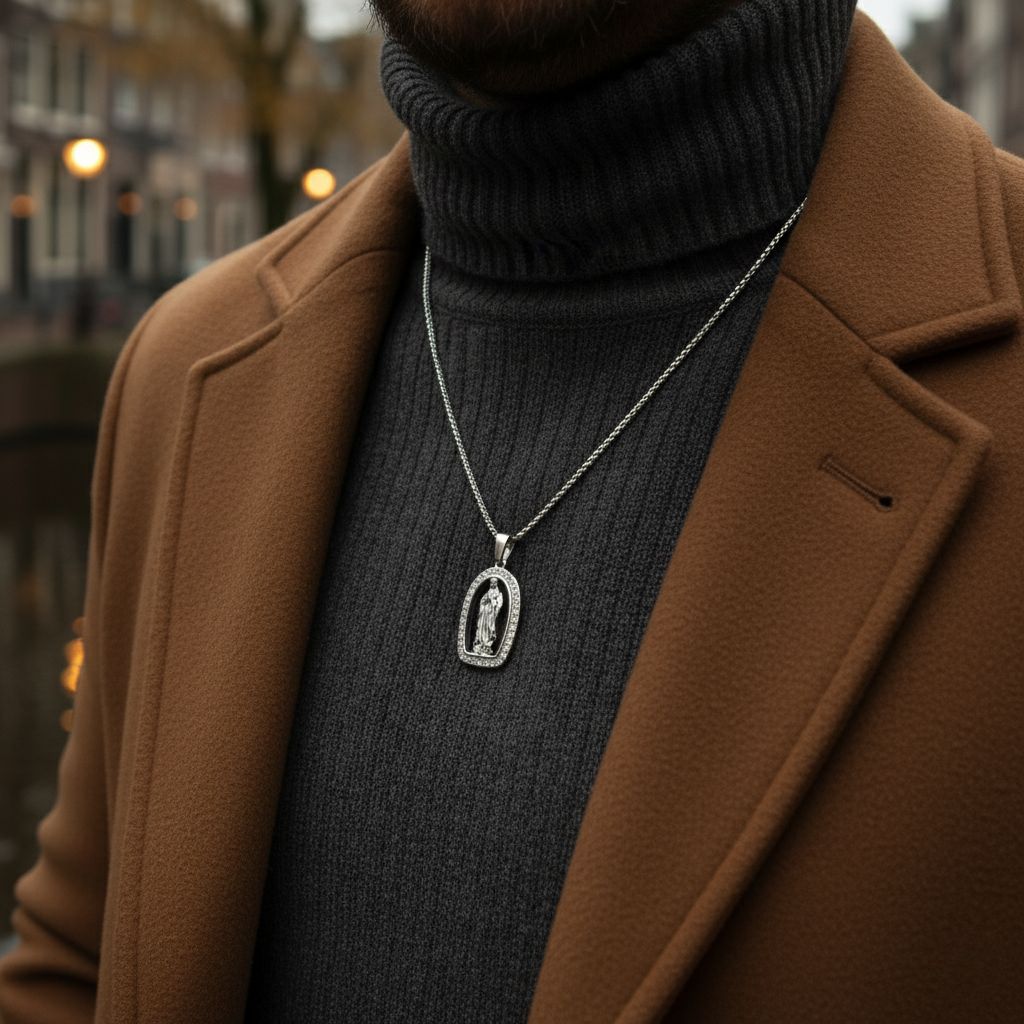 Virgin Mary Iced Pendant (Silver)