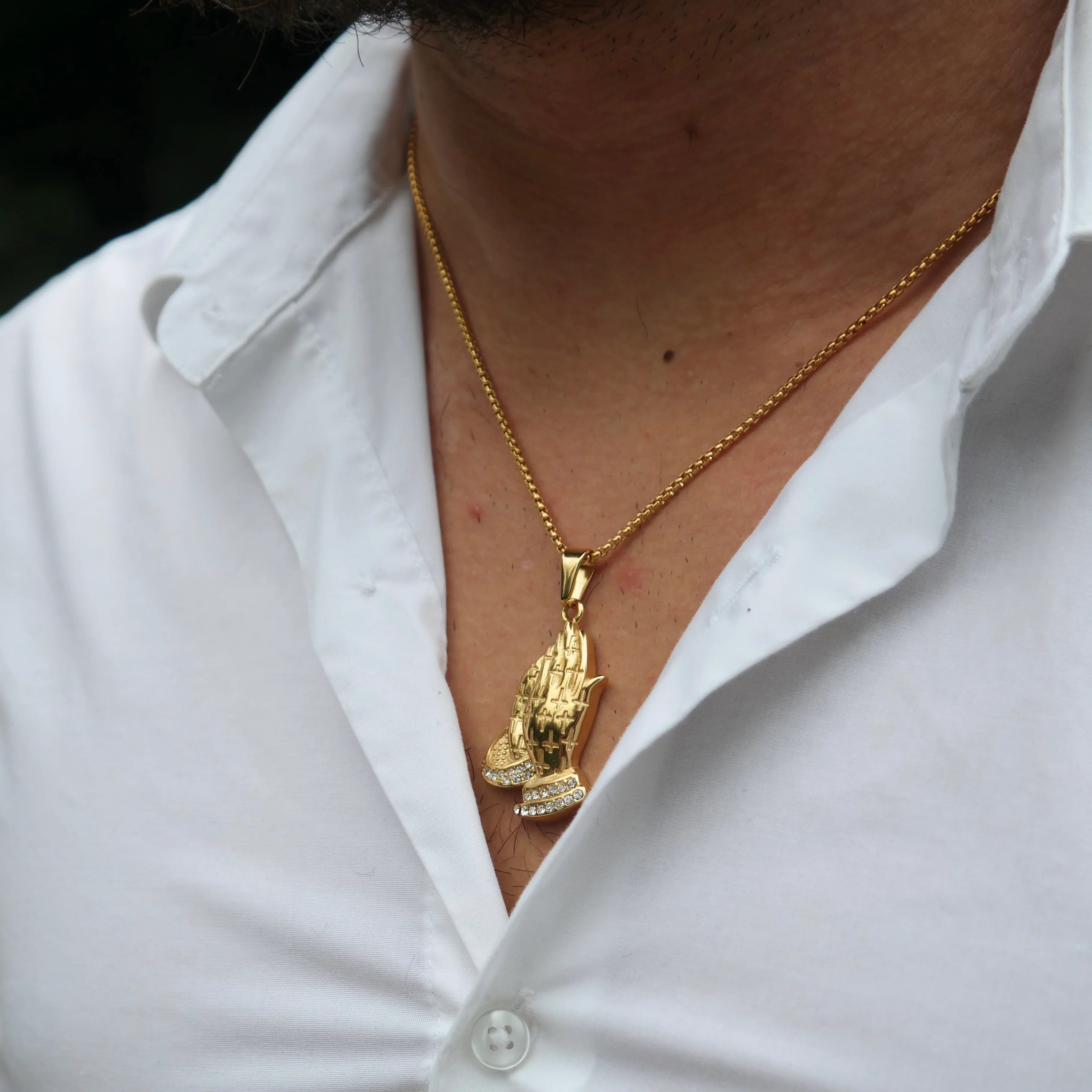 Praying Hands Iced Pendant (Gold)