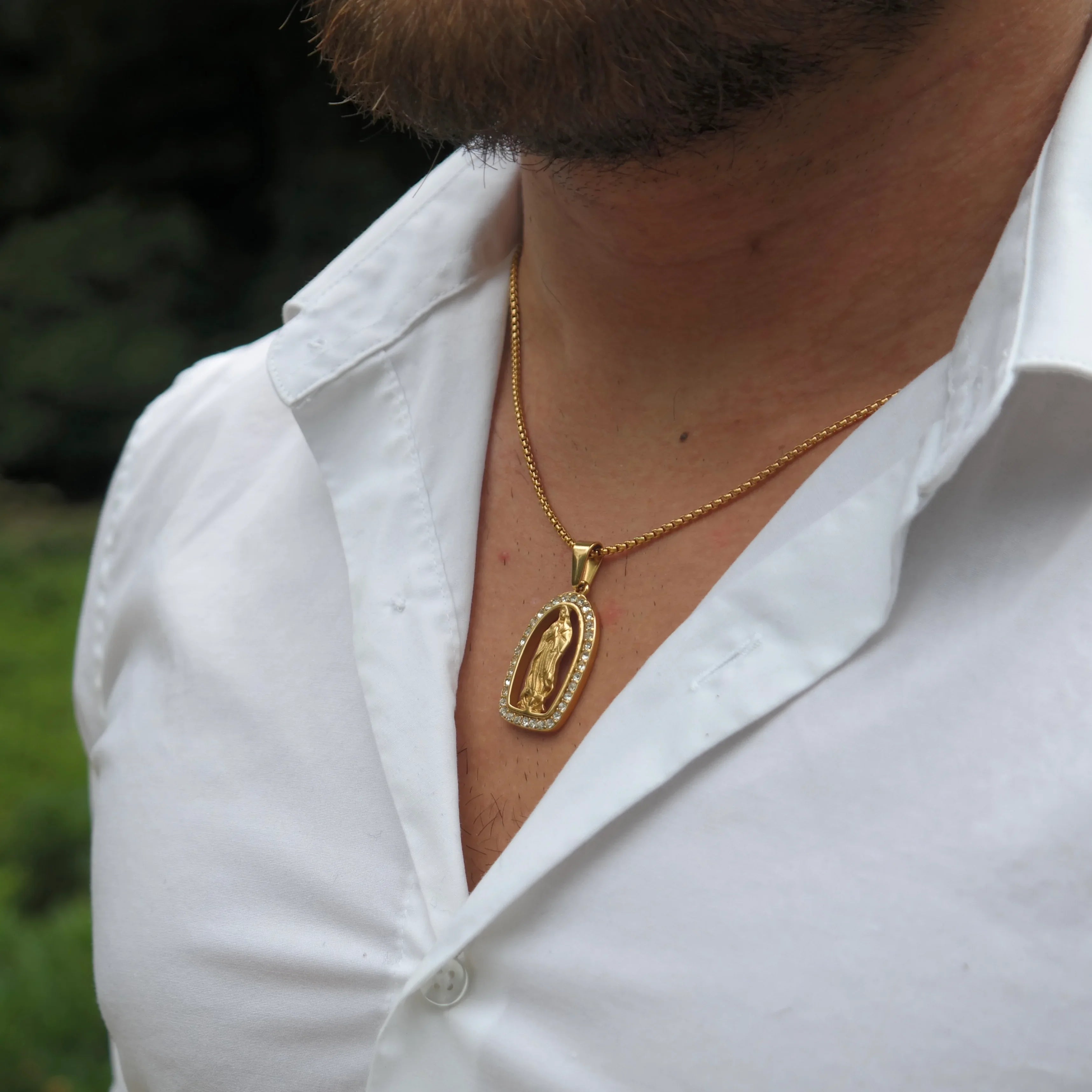 Virgin Mary Iced Pendant (Gold)