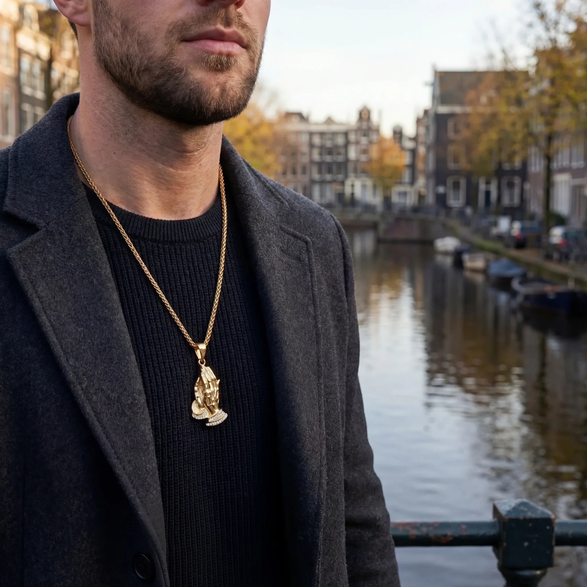 Praying Hands Iced Pendant (Gold)