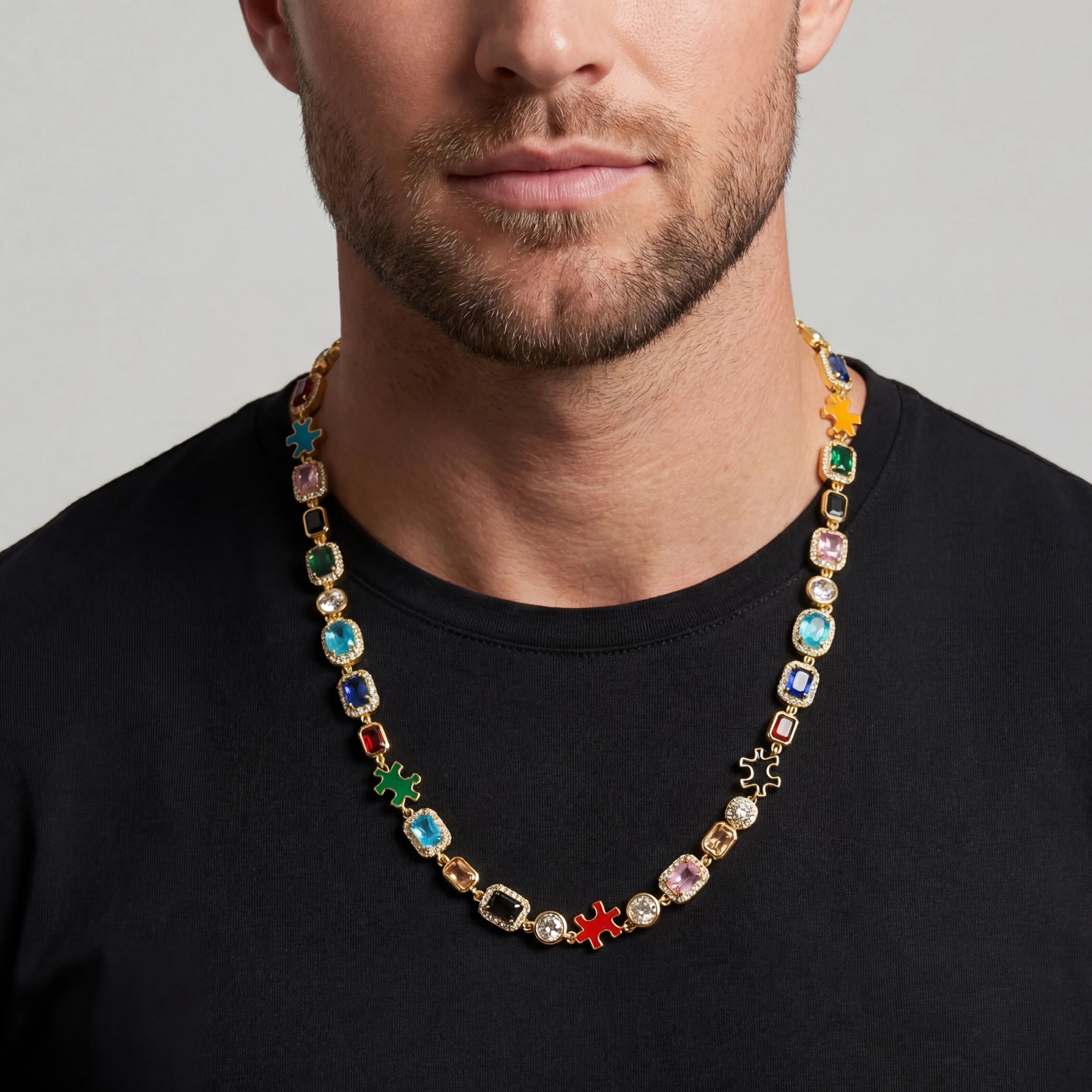 ICED GEMSTONE NECKLACE (GOLD)